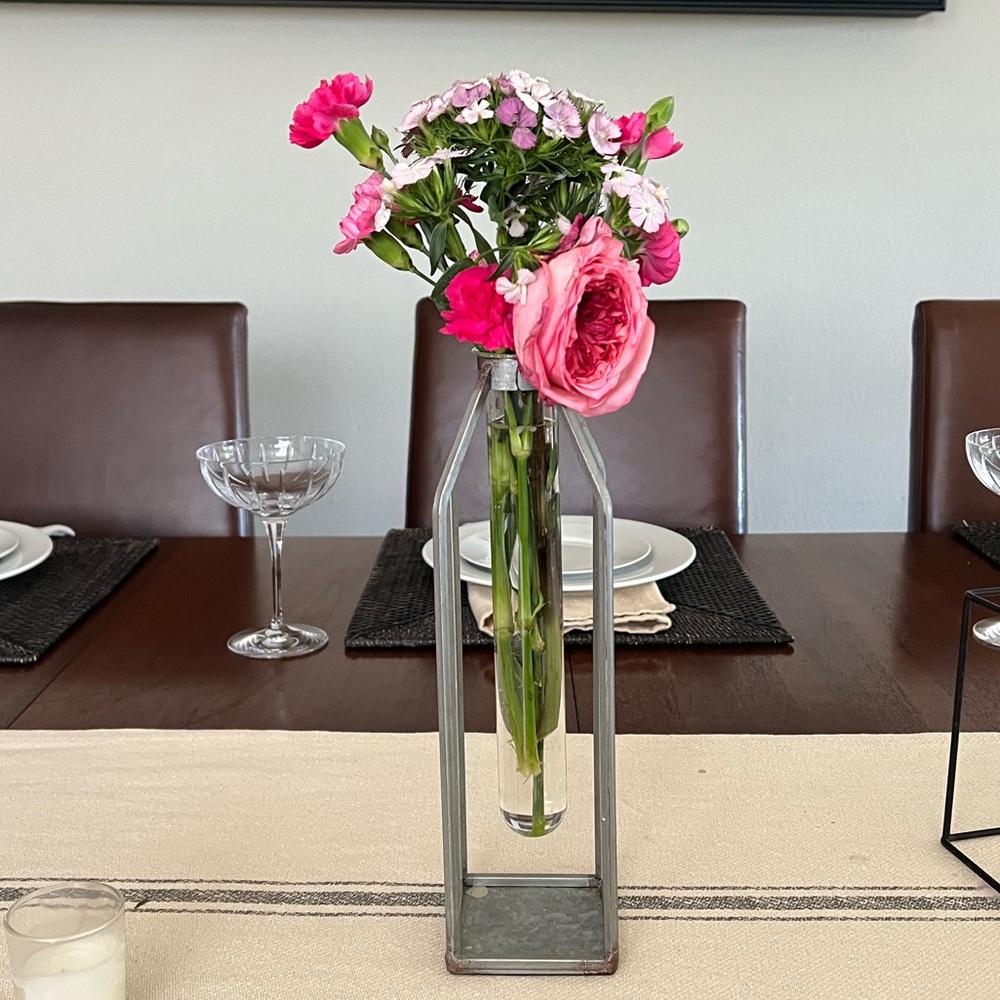 West Elm Pink Floral Test Tube Vase